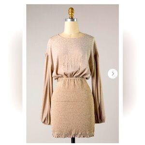 Silver moon sparkle metallic dress holiday boho  Classic long sleeve ruched